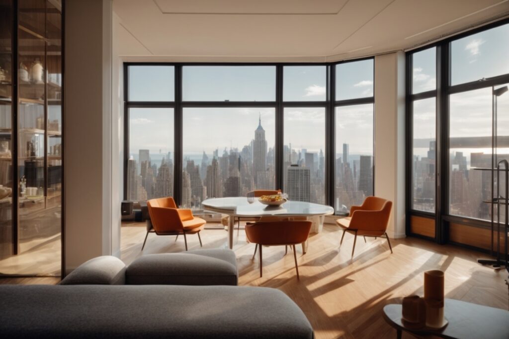 New York apartment interior with insulating window film