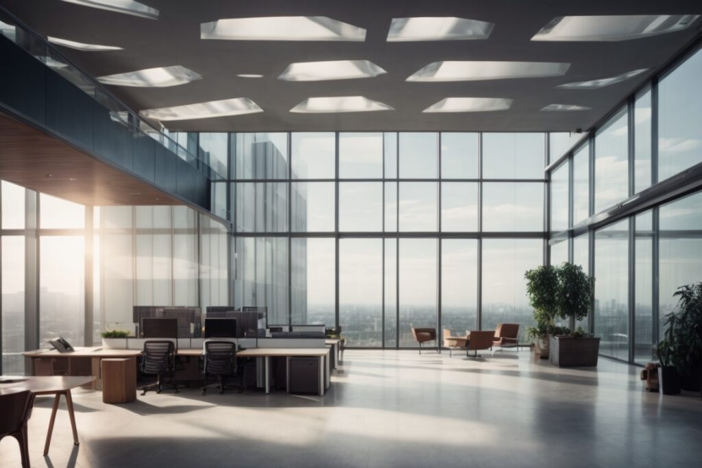 modern office interior with solar control window film applied