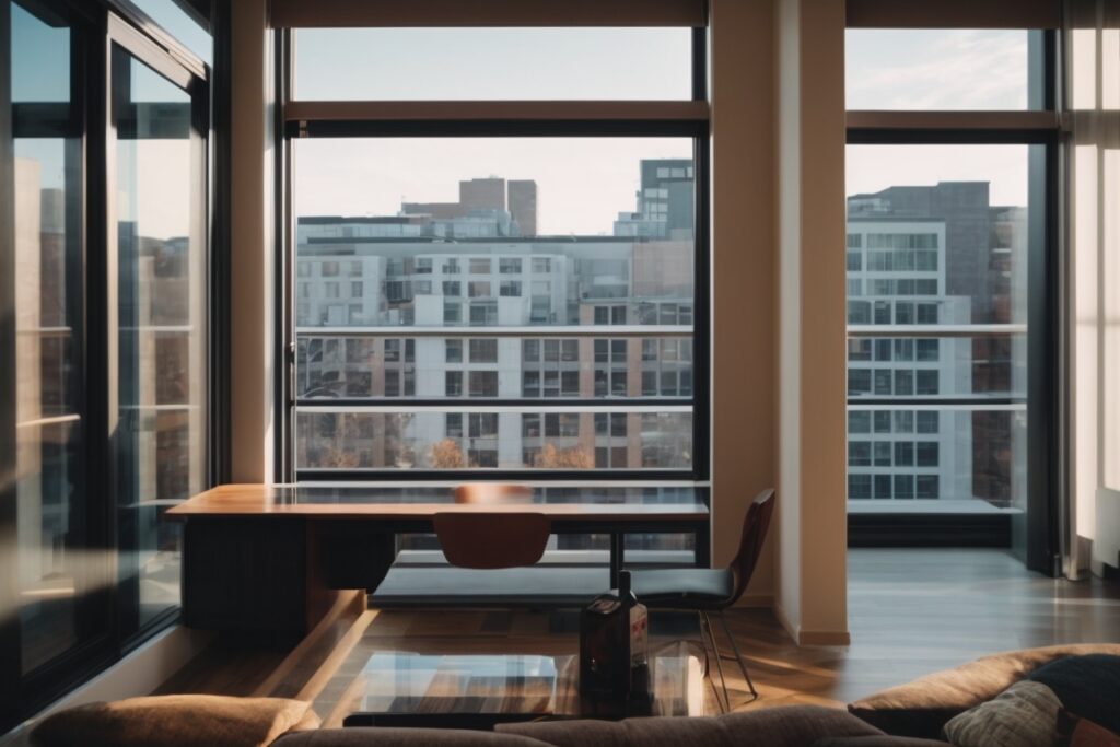 urban apartment with Low-E glass windows facing seasonal temperatures