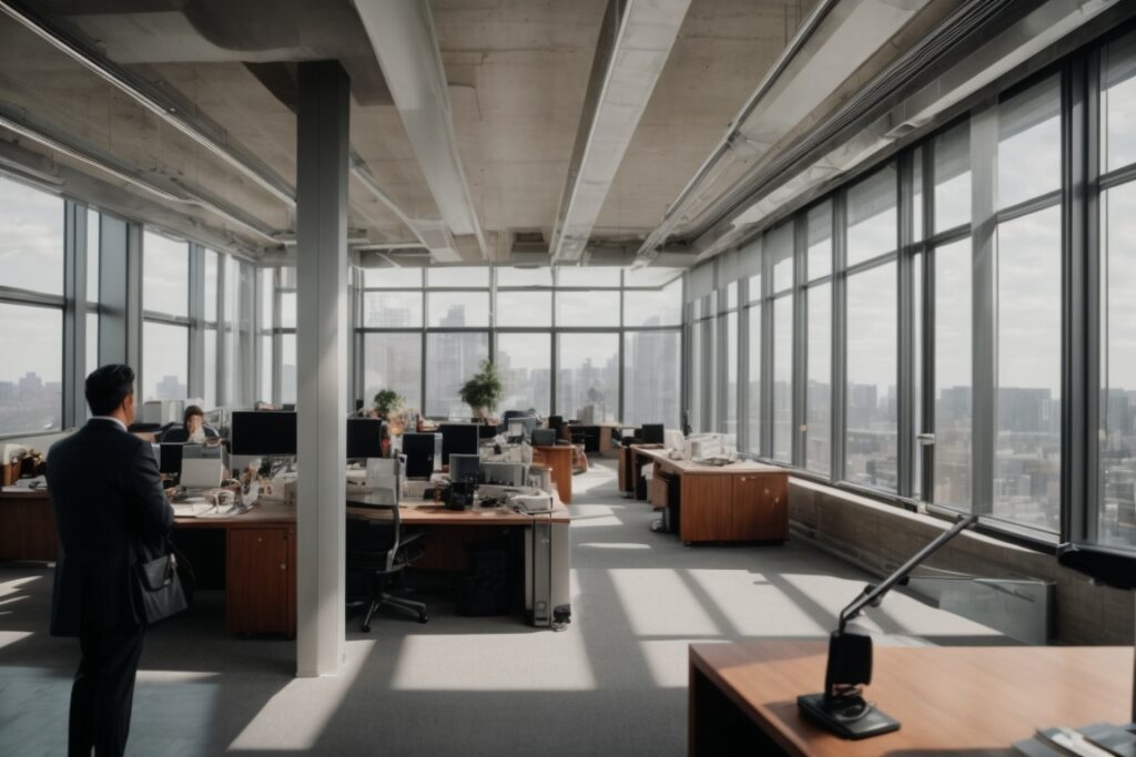 interior office space in New York with opaque windows