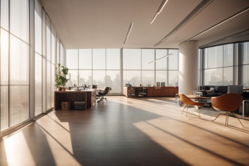 New York office with sunlight filtering through window film