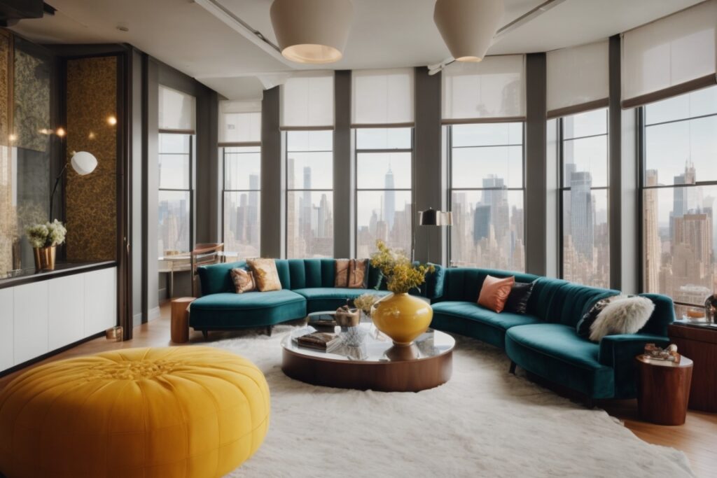 New York interior with fade-resistant window film and vibrant furnishings