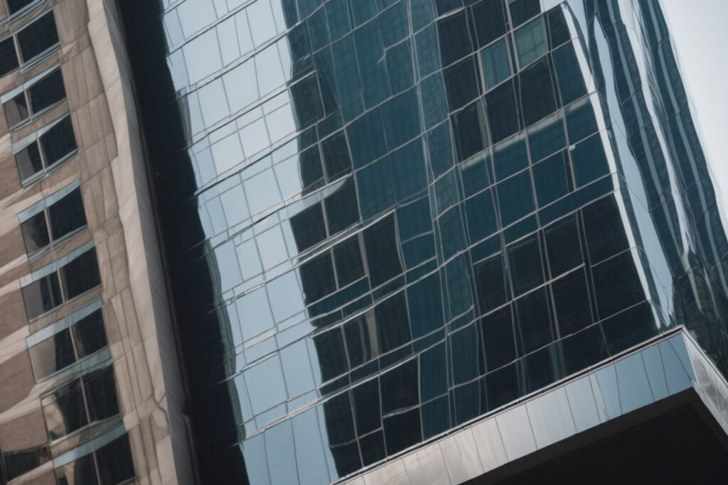 New York high-rise building with reflective window film