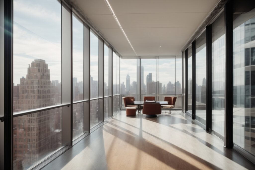 New York office interior with glare reducing window film