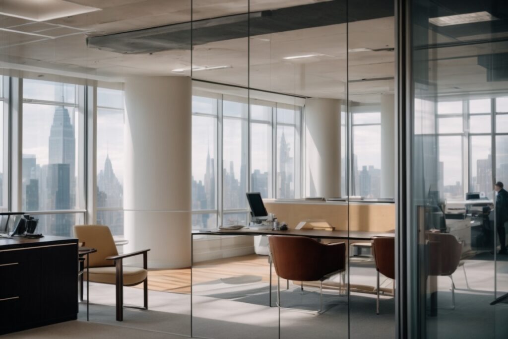 interior of New York office with thermal window film installed