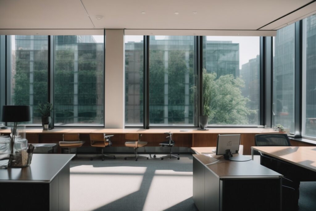 New York office interior bathed in natural light with UV window films