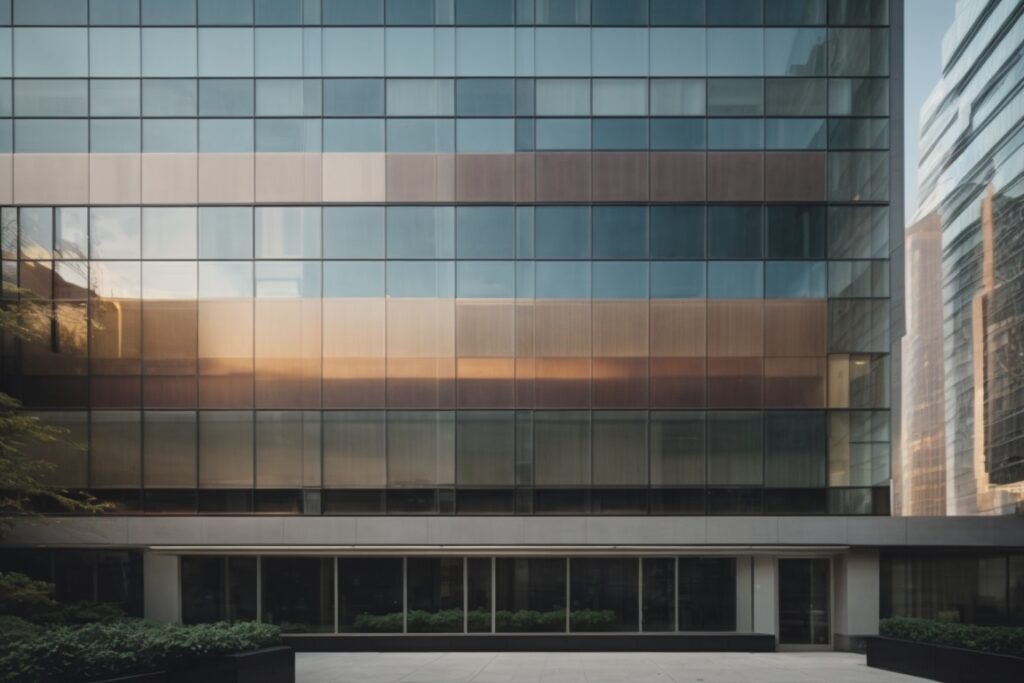 Modern office building with spectrally selective window film in New York