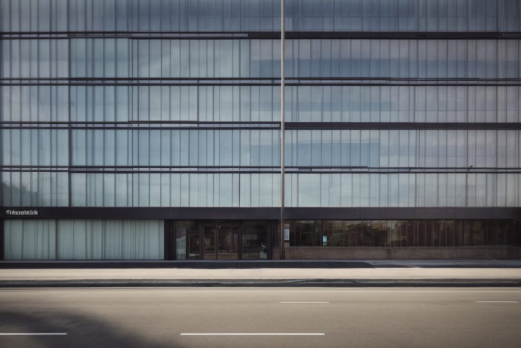 commercial building facade with custom tint graphics reflecting brand identity