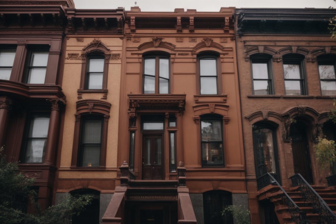 Exterior of a historic brownstone with opaque windows and custom window films