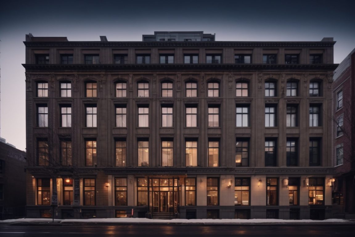New York boutique hotel exterior with decorative tinted windows