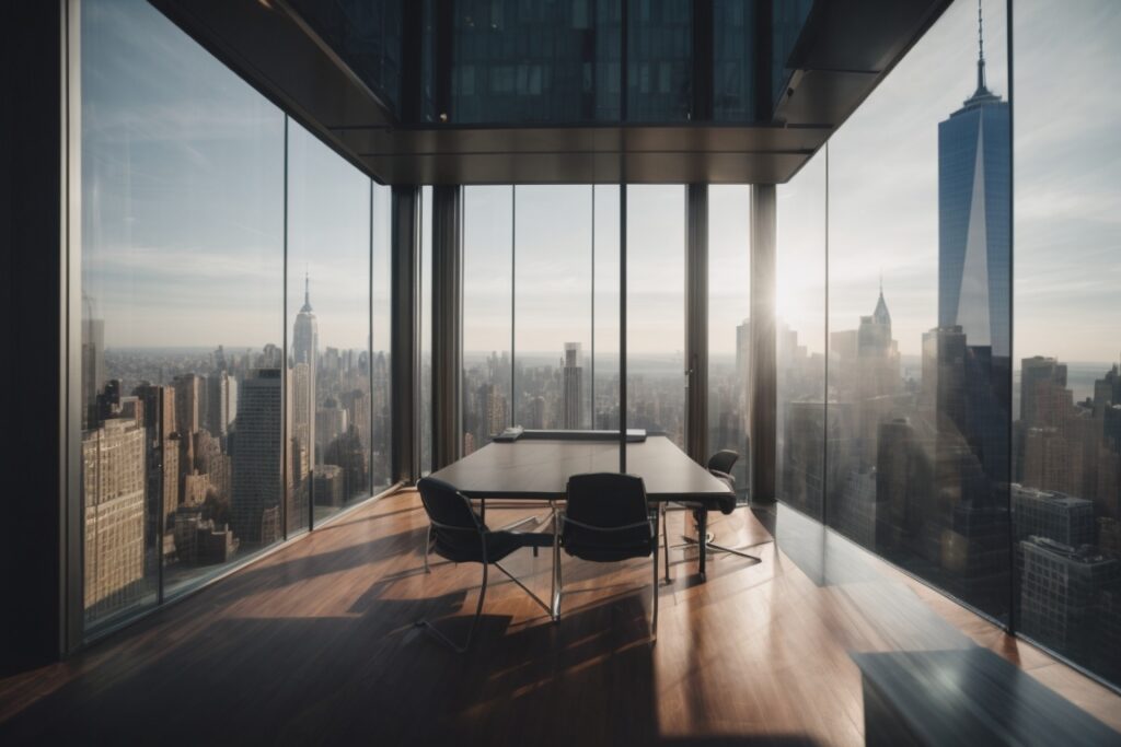 modern high-rise office in New York with heat blocking window film