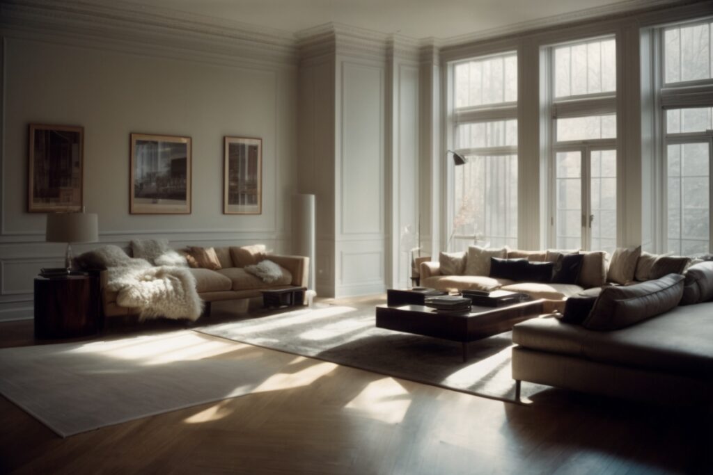 New York home interior with opaque frosted window films