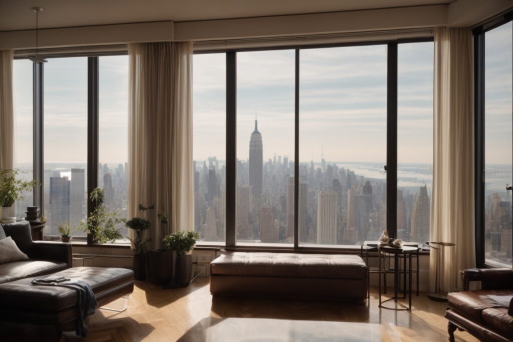 New York City apartment interior with opaque privacy window film